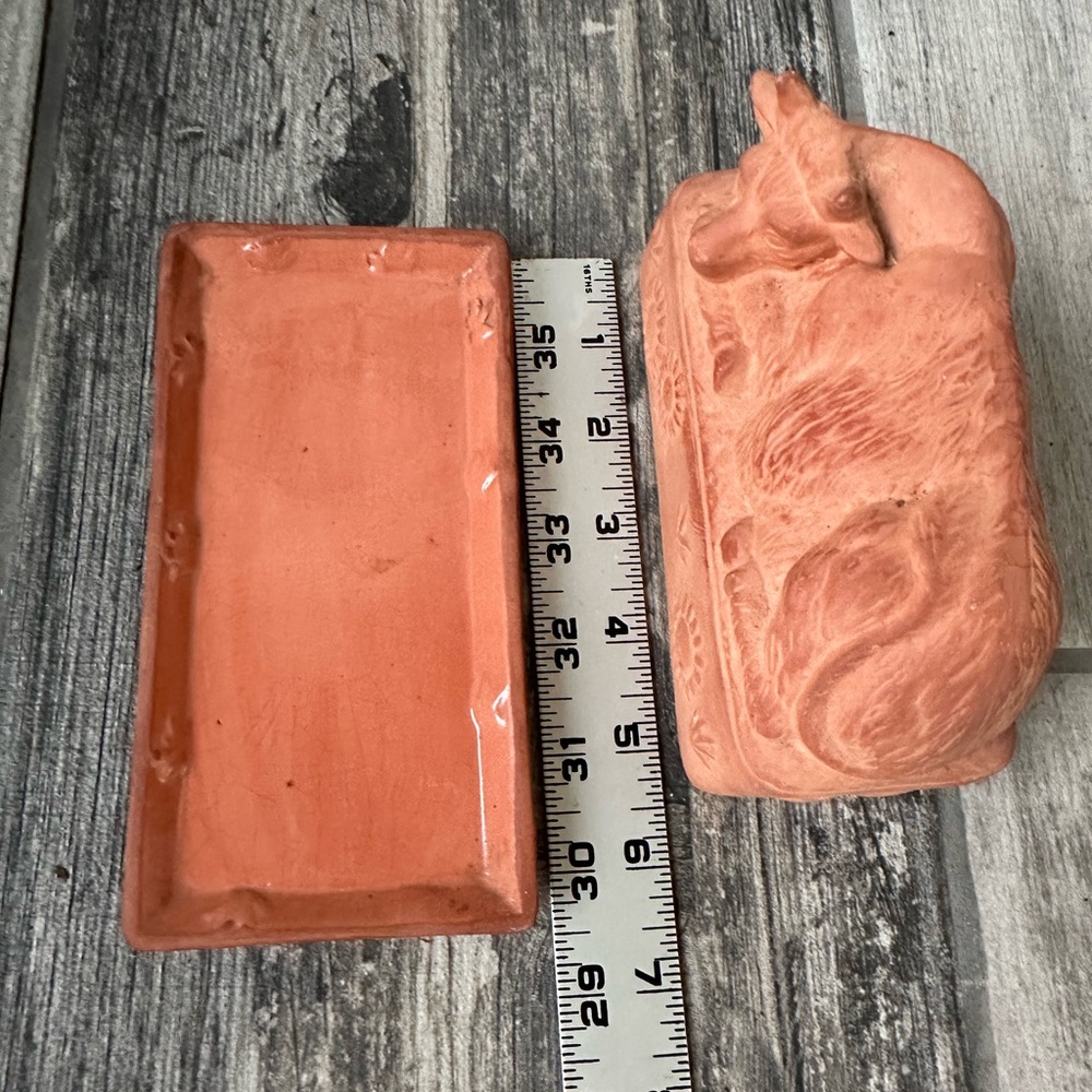 Terracotta Cow Butter Dish with Tray - Rustic Home Dining - Picture 12 of 13
